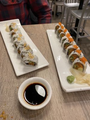 Philadelphia Roll (left) Spicy Tuna Roll (right) at Beyond Sushi in New York City