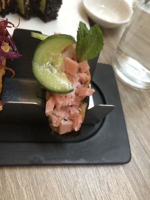 Tuna in nori taco sampler   at Beyond Sushi in New York City