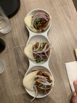 Crispy chicken bao - very spicy!  at Beyond Sushi in New York City