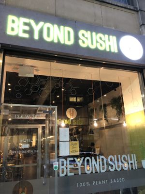 Here’s what it looks like from the outside   at Beyond Sushi in New York City