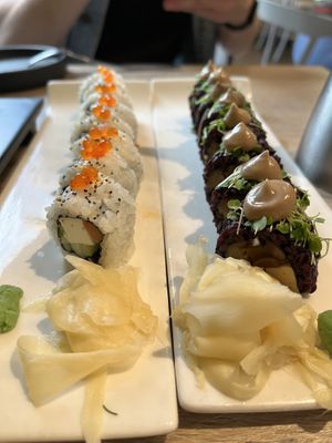 Philadelphia and mushroom roll  at Beyond Sushi in New York City