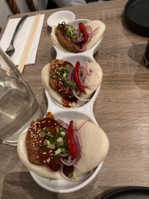 Fried chkn bao buns at Beyond Sushi in New York City