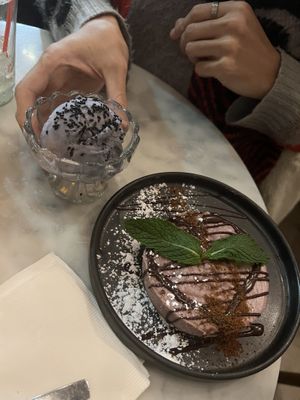Taro ice cream and the cheesecake, both 10/10.   at Beyond Sushi in New York City