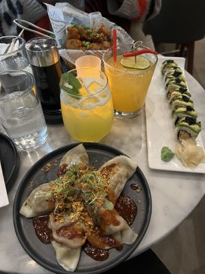 Lychee mint drink and chilli mango margarita   at Beyond Sushi in New York City