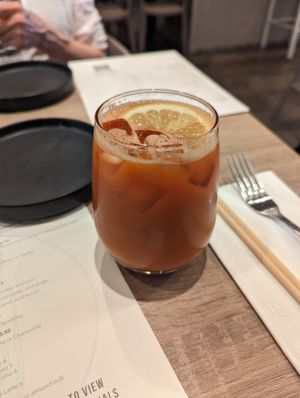 Pineapple carrot juice at Beyond Sushi in New York City