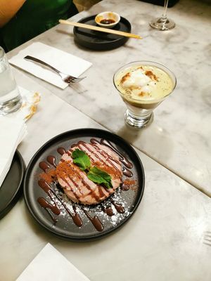 Matcha affogato and cheesecake at Beyond Sushi in New York City