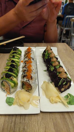 Charred Avocado, Spicy "Tuna", and Mighty Mushroom Roll at Beyond Sushi in New York City