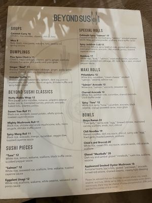 Menu  at Beyond Sushi in New York City