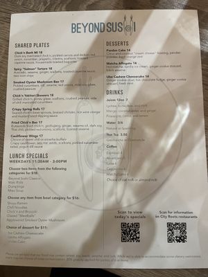 Menu  at Beyond Sushi in New York City