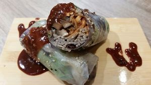 spicy shroom rice wrap at Beyond Sushi in New York City