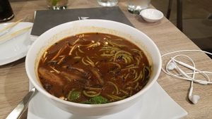 chili soba green tea mushroom soup at Beyond Sushi in New York City
