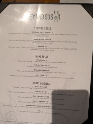 Menu at Beyond Sushi in New York City