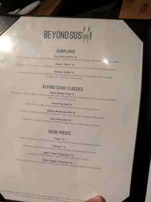 Menu at Beyond Sushi in New York City