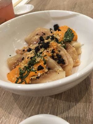 seasonal dumplings (jackfruit) at Beyond Sushi in New York City