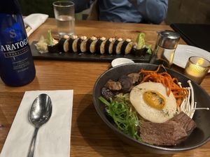 Shoyu ramen and spicy crab roll  at Beyond Sushi in New York City
