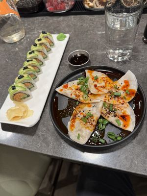 Crab charred sushi roll with beef dumplings   at Beyond Sushi in New York City
