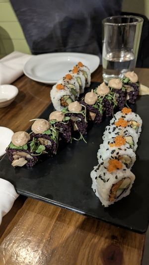 Mushroom and spicy tuna rolls at Beyond Sushi in New York City