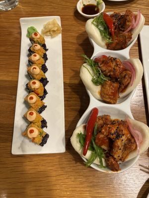 My favorite spicy mango rolls and new item chicken Bao  at Beyond Sushi in New York City