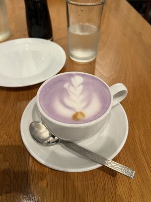 Ube latte  at Beyond Sushi in New York City