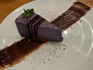 Ube cheesecake at Beyond Sushi in New York City