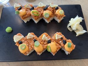 Oshizushi Spicy Salmon Roll  at Beyond Sushi in New York City