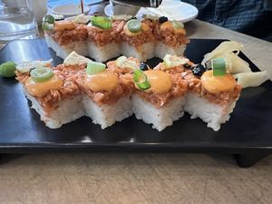 Oshizushi Spicy Salmon Roll  at Beyond Sushi in New York City