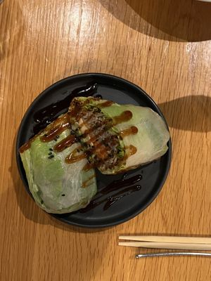 Nutty Budy Wrap with Ponzu Sauce. Yum!  at Beyond Sushi in New York City