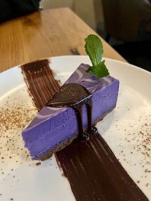 ube cheescake  at Beyond Sushi in New York City