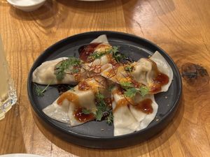 Five spice chicken dumplings  at Beyond Sushi in New York City