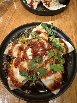 Five spice chicken dumplings!! The BEST  at Beyond Sushi in New York City