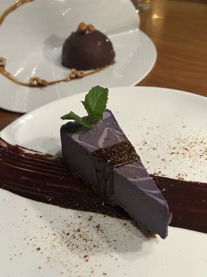 Ube Cheesecake and hazelnut dome  at Beyond Sushi in New York City