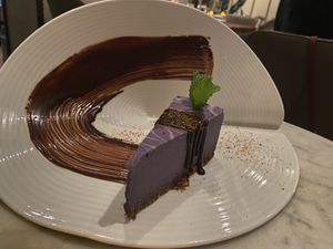 Ube cheesecake   at Beyond Sushi in New York City