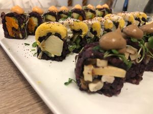 Sweet bean, chickpea, mighty mushroom at Beyond Sushi in New York City