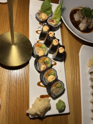 Spicy jackfruit crab roll at Beyond Sushi in New York City