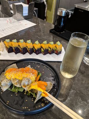 Amazing dumplings and sushi! at Beyond Sushi in New York City