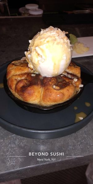 Vanilla bean ice cream with cinnamon buns at Beyond Sushi in New York City