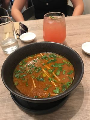 Chilli Mushroom Soup and Watermelon mint lemonade  at Beyond Sushi in New York City