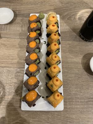 Spicy mang and la fiesta rolls at Beyond Sushi in New York City