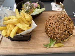 Vegan burger at Grand Café Industrie in Leuven
