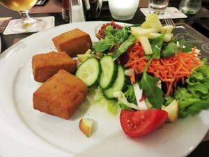 vegan cheeze croquettes at Grand Café Industrie in Leuven