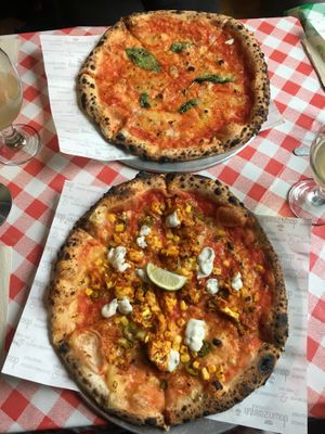The two vegan options w/ vegan cheese (! +1€)  at The Dough Bros in Galway