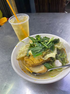 Soup and iced tea   at Chi Cu in Ho Chi Minh City