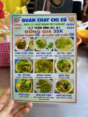Continuation of the menu  at Chi Cu in Ho Chi Minh City