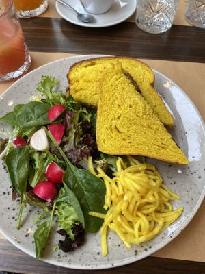 Sandwich with bbq seitan slices and vegan cheese  at Bistro Maha in Ljubljana