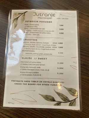 menue  at Bistro Maha in Ljubljana