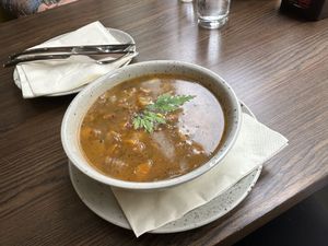 Vegetable soup with beans and mushrooms  at Bistro Maha in Ljubljana