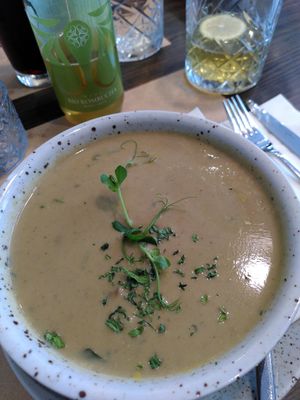 Daily creamy soup with mushrooms at Bistro Maha in Ljubljana