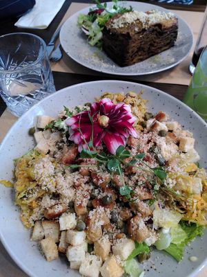The salad and lasagna for lunch at Bistro Maha in Ljubljana