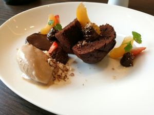 cacao cupcake with vegan hazelnut ice-cream at Bistro Maha in Ljubljana