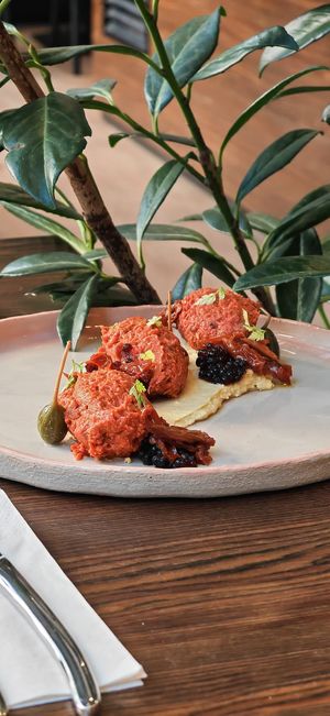 Red lentil tartare at Bistro Maha in Ljubljana